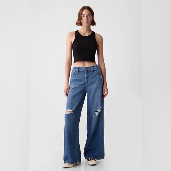 GAP Denim - Gap Ultra Soft Baggy Mid Rise Wide Leg Jeans Distressed Size 33/16